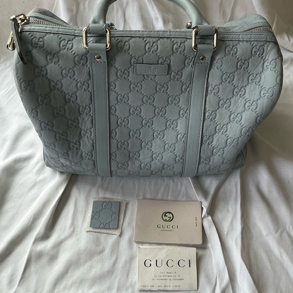 Gucci Guccissima Light Blue Leather Joy Boston Bag - Picture 2 of 8